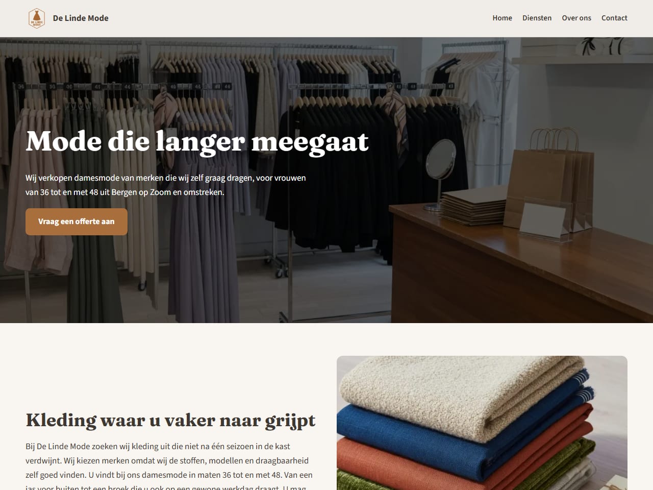 De website van De Linde Mode