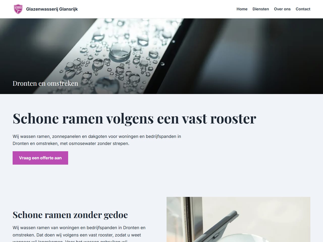 De website van Glazenwasserij Glansrijk