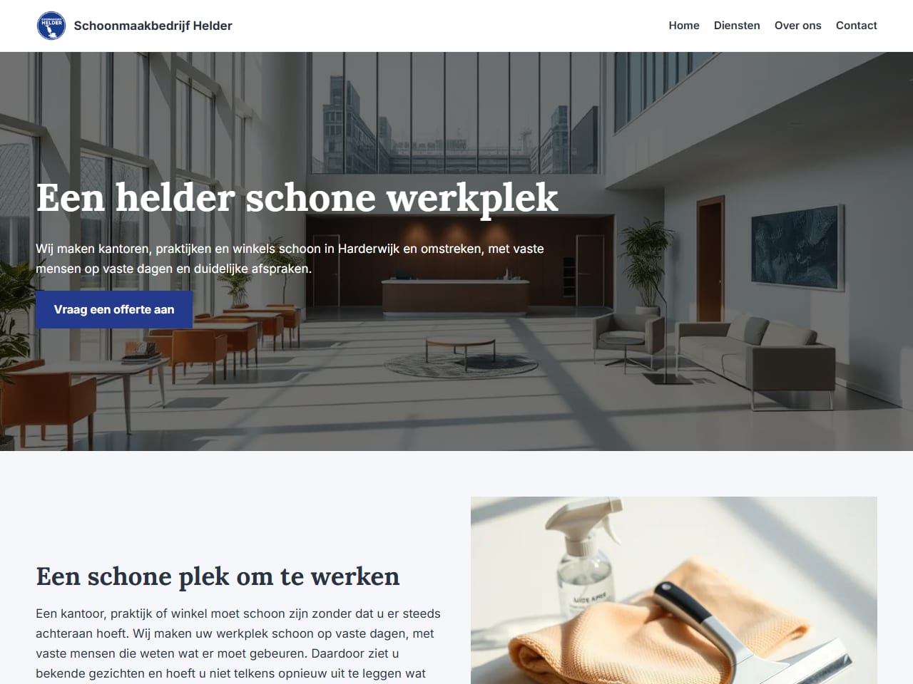 De website van Schoonmaakbedrijf Helder