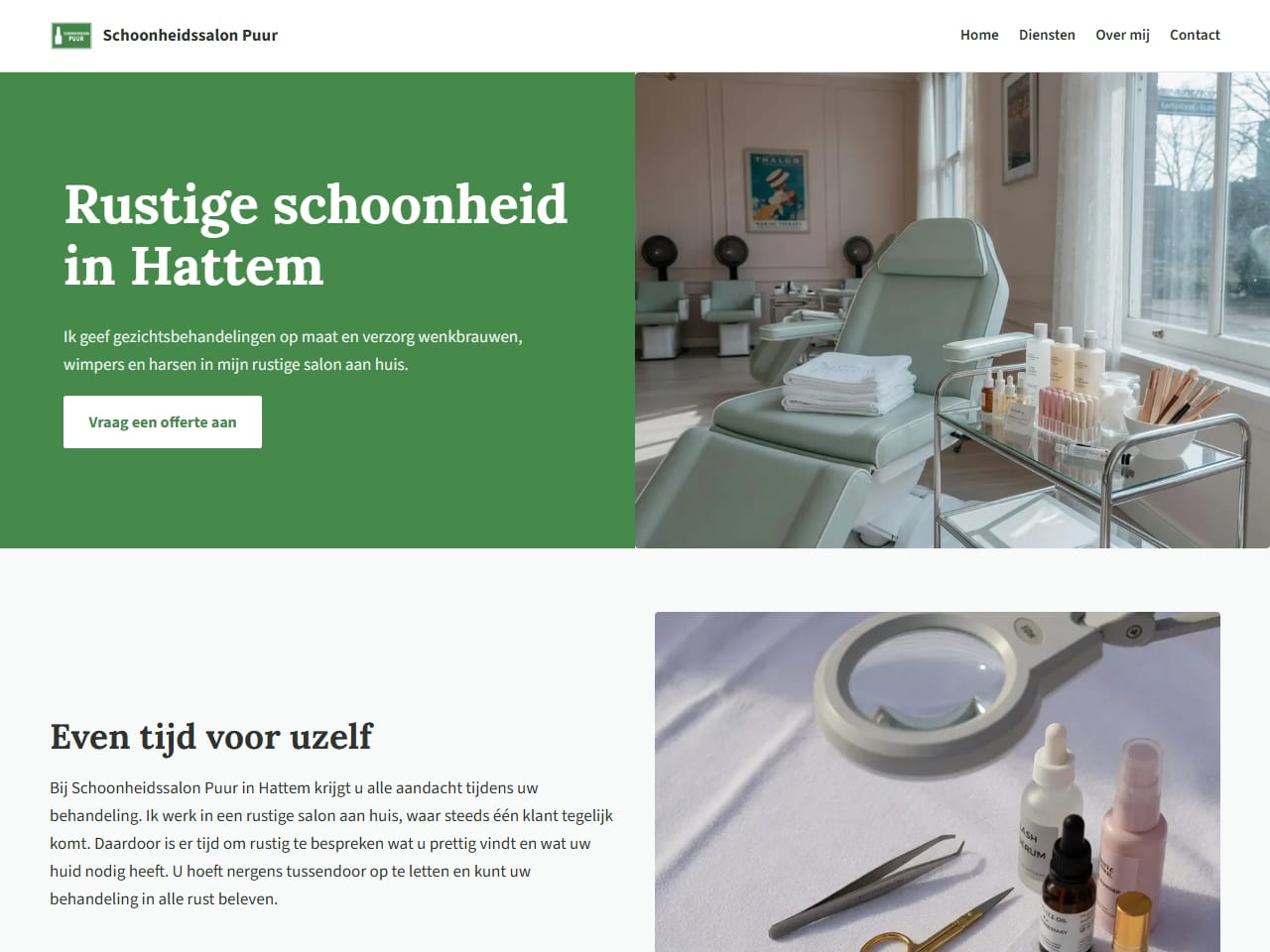 De website van Schoonheidssalon Puur