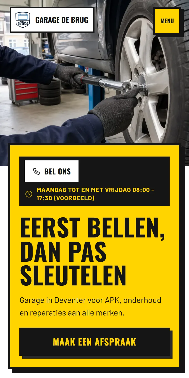 Garage De Brug: een voorbeeldsite op een telefoon