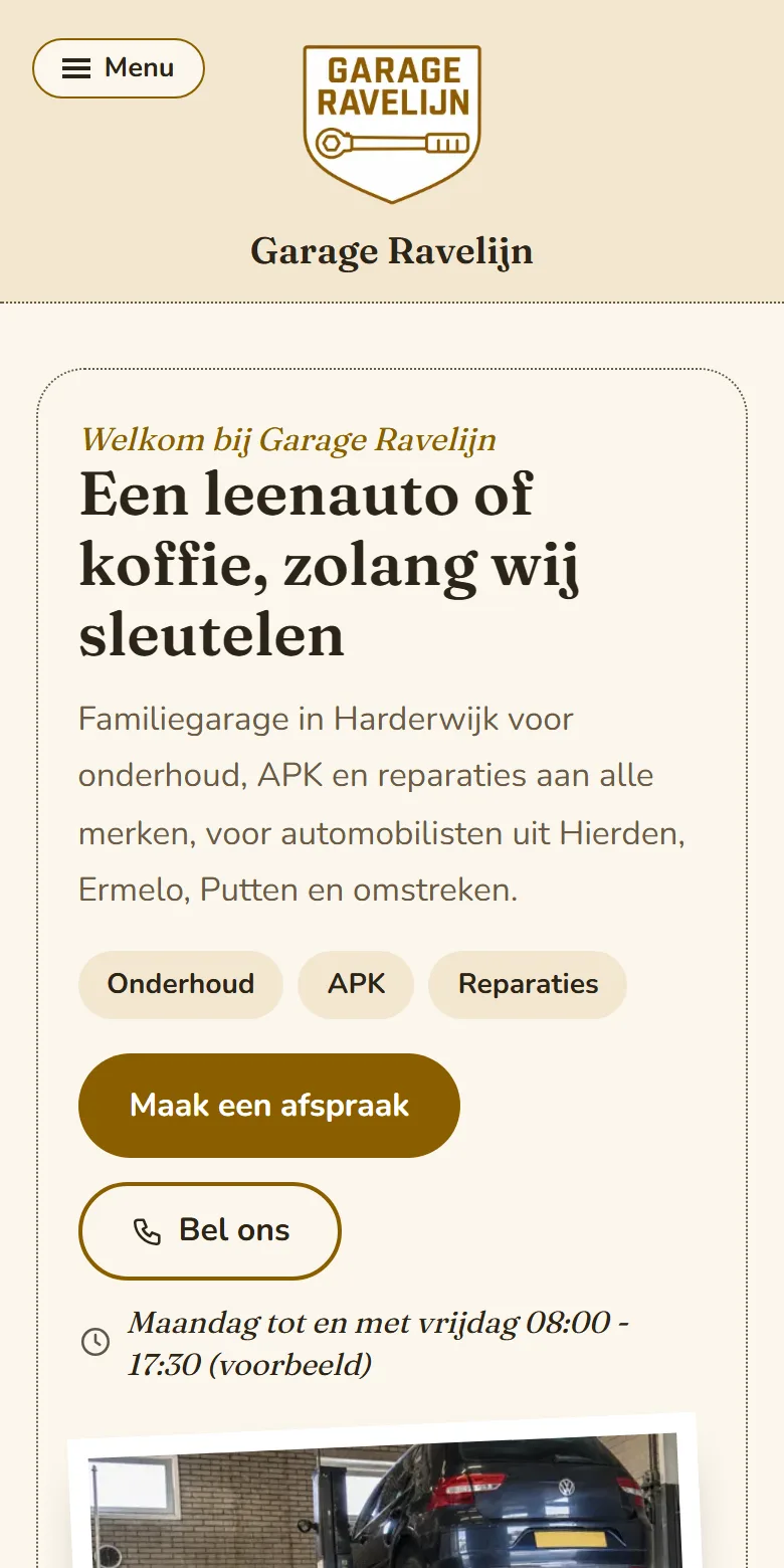 Garage Ravelijn: een voorbeeldsite op een telefoon