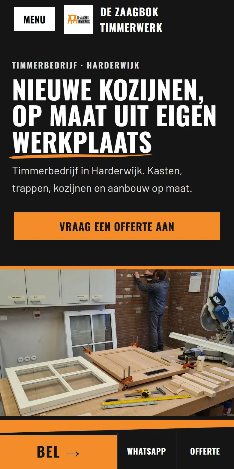 De Zaagbok Timmerwerk: een voorbeeldsite op een telefoon